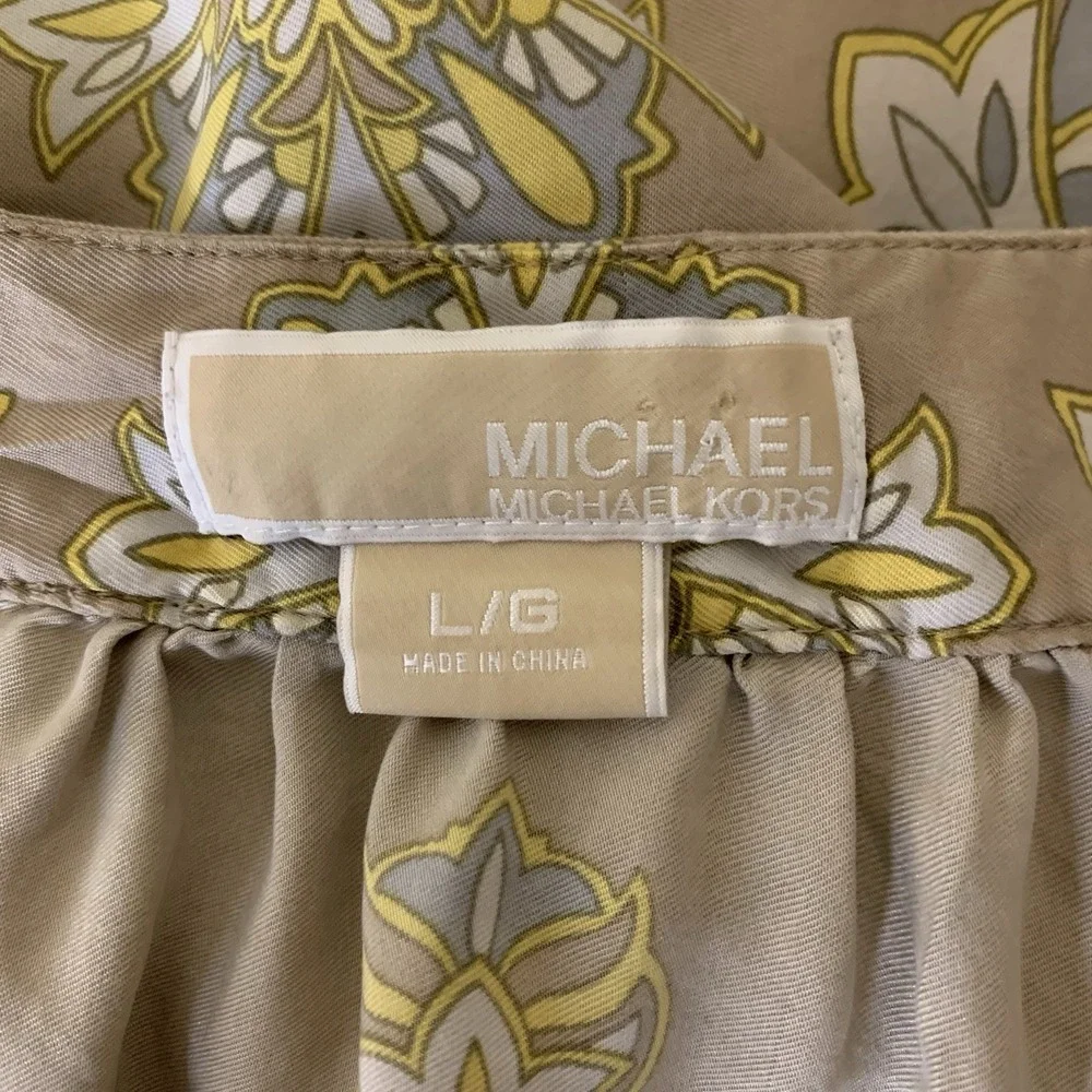 Michael Michael Kors‎ Silk Boho Floral Blouse L Beige Yellow Silk